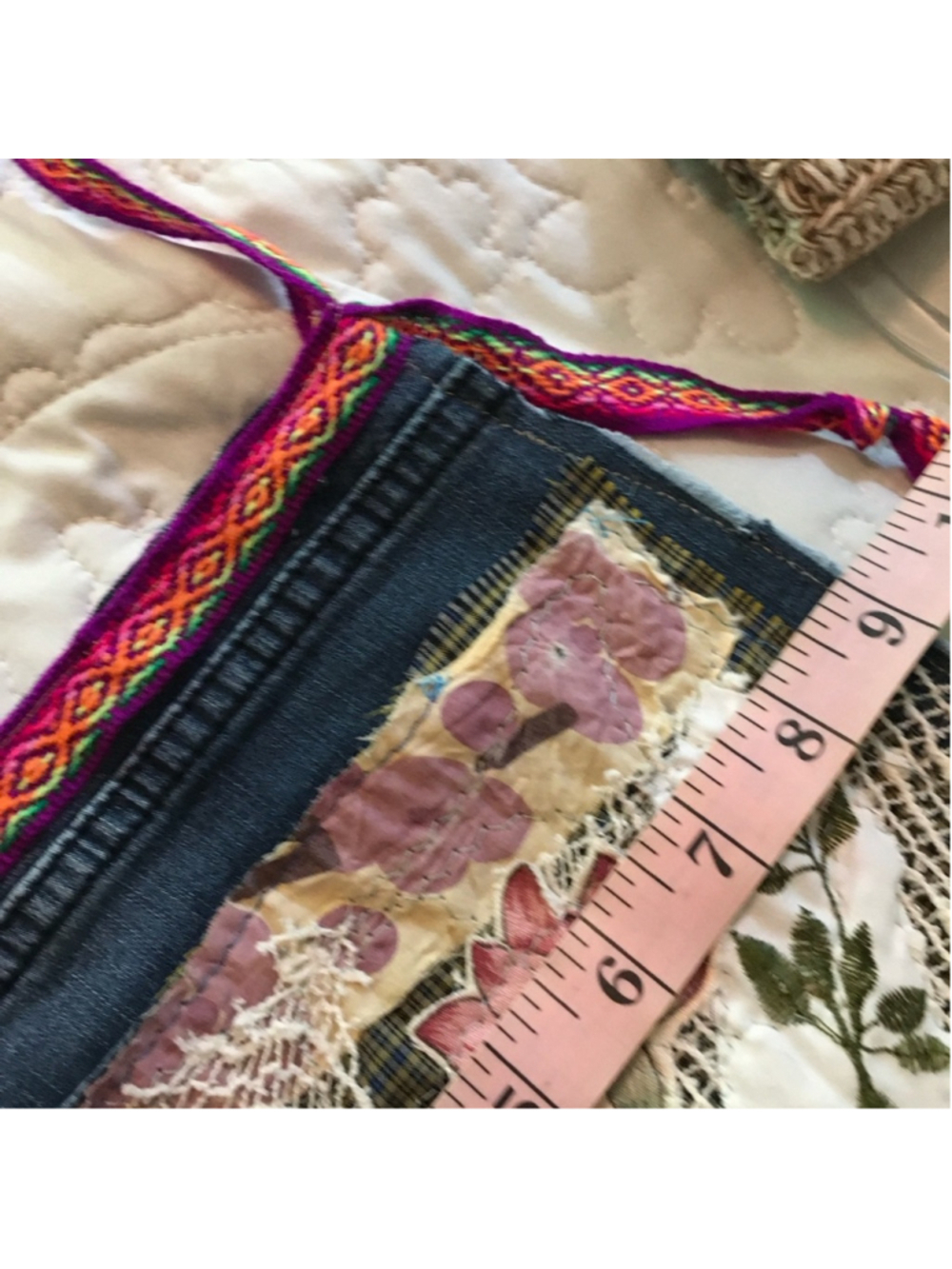 Handmade Bag Denim Patchwork Crossbody Hippie Small - Picture 6 of 8